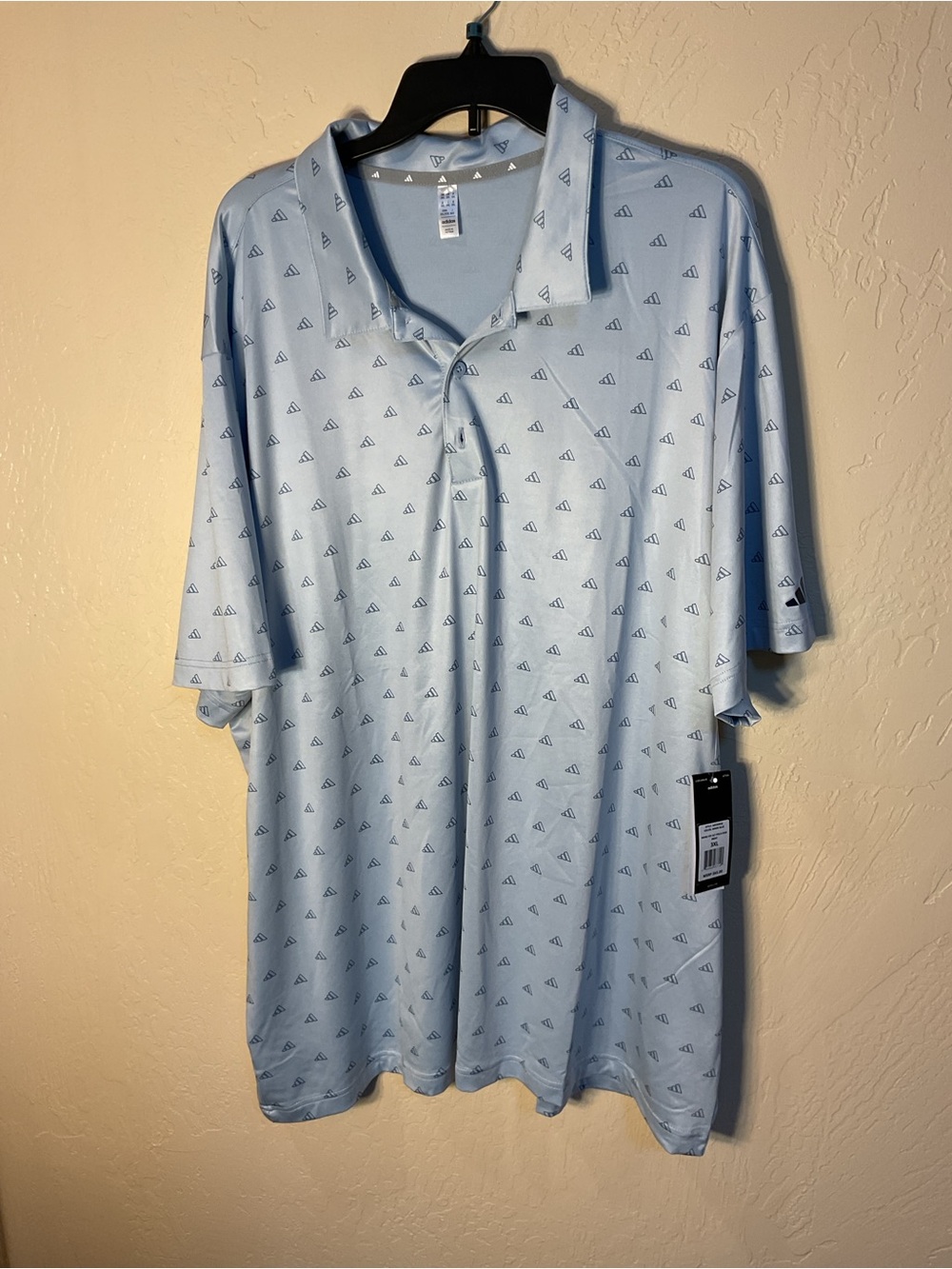 adidas Light Blue Short-Sleeve Polo with Micro Logo Print 3XL